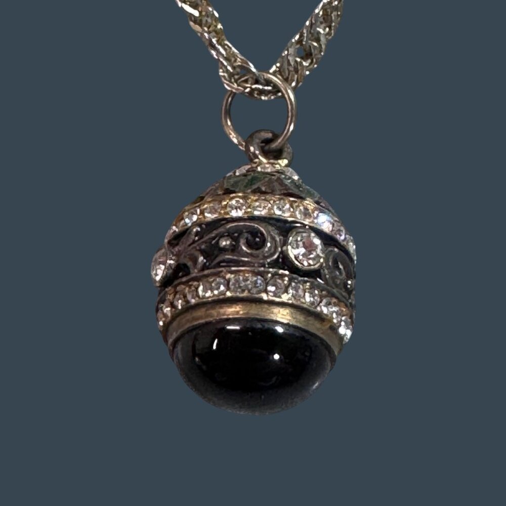 Vintage 14k Gold-Plated Pendant Necklace Faberge Egg Crystal Accents & Chain